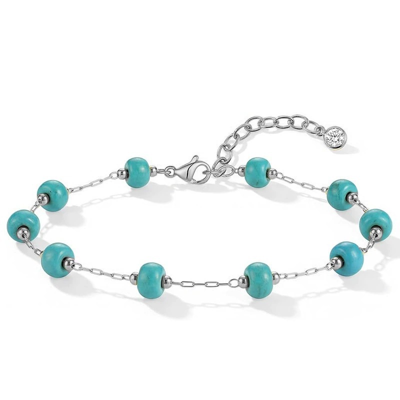 18K Gold / S925 Silver Natural Turquoise Necklace Bracelet Set