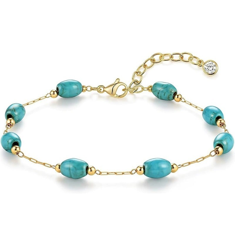 18K Gold / S925 Silver Natural Turquoise Necklace Bracelet Set