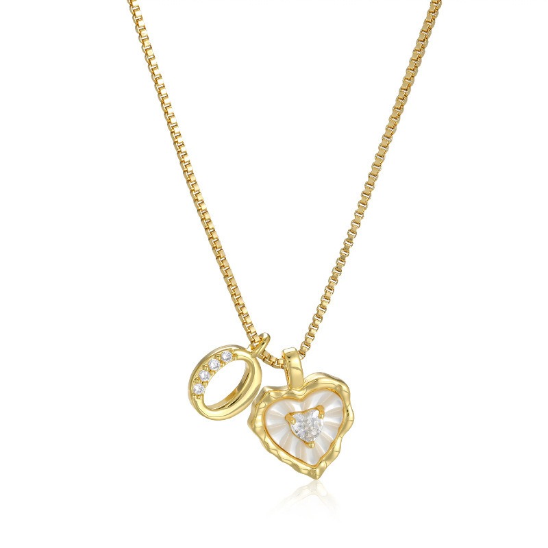 Personalized Heartbeat 14K Gold Plated Initial Mother-of-Pearl Heart Necklace
