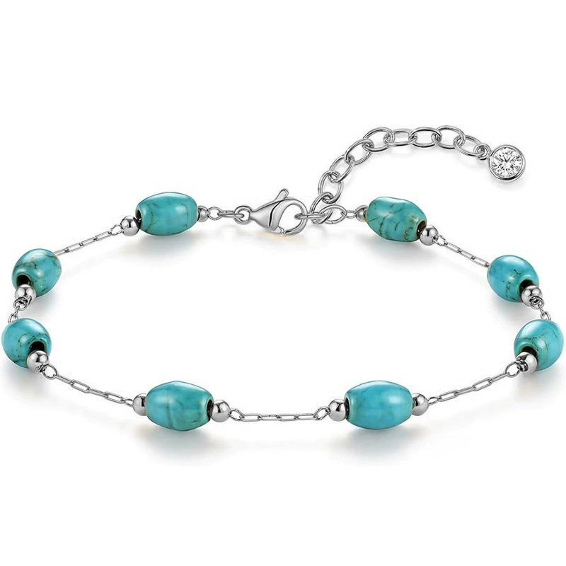 18K Gold / S925 Silver Natural Turquoise Necklace Bracelet Set