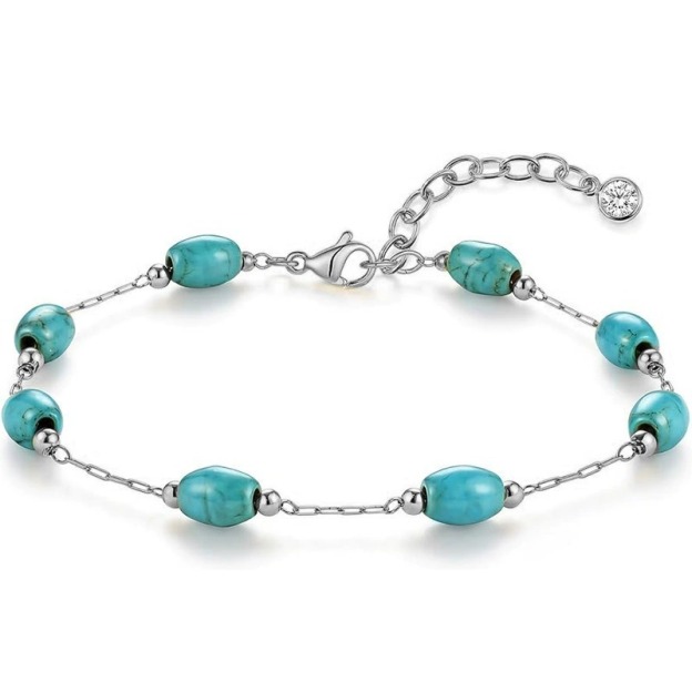 18K Gold / S925 Silver Natural Turquoise Necklace Bracelet Set