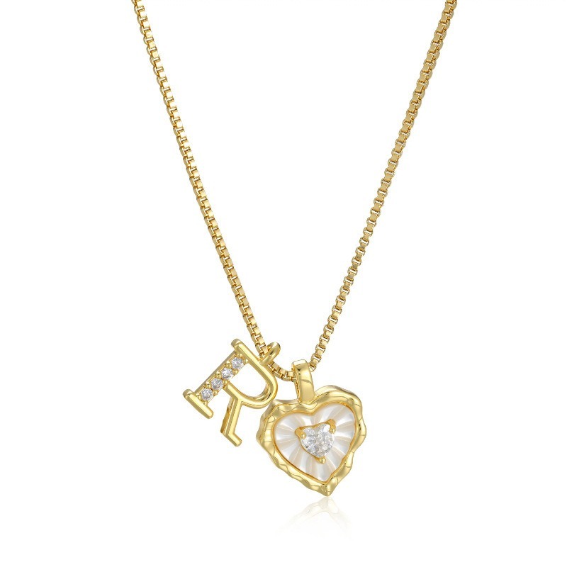 Personalized Heartbeat 14K Gold Plated Initial Mother-of-Pearl Heart Necklace