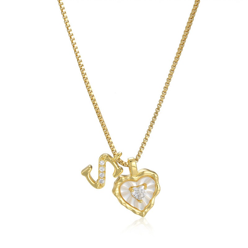 Personalized Heartbeat 14K Gold Plated Initial Mother-of-Pearl Heart Necklace