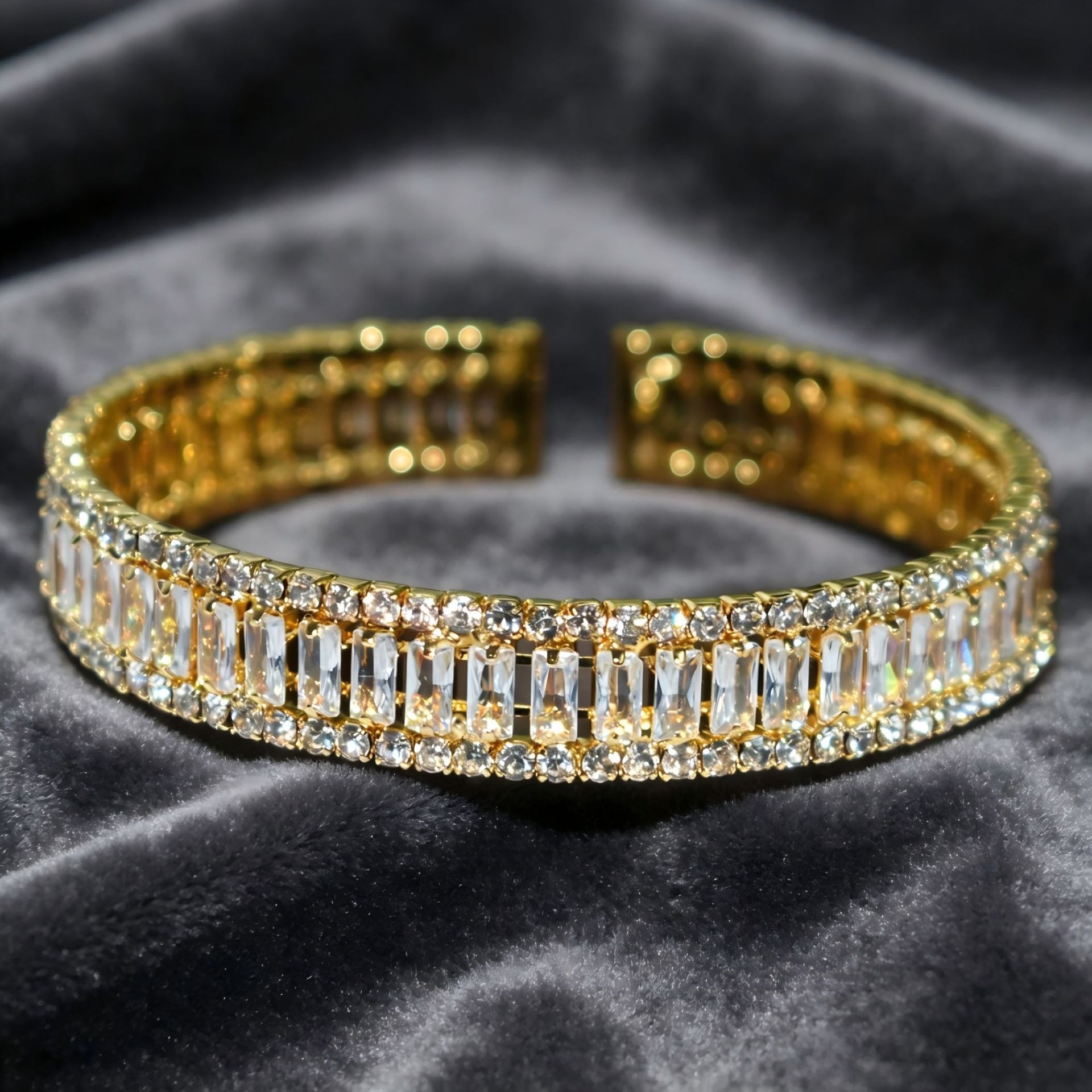 Starlight Rhythm Geometric Pavé Open Cuff Bracelet