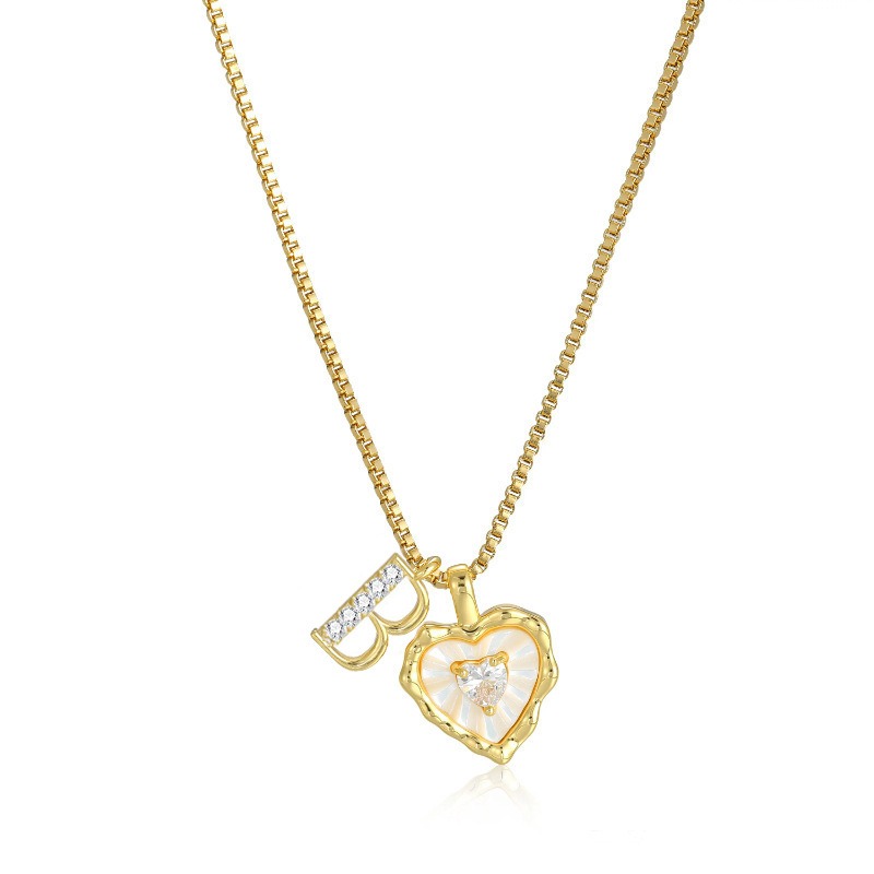 Personalized Heartbeat 14K Gold Plated Initial Mother-of-Pearl Heart Necklace