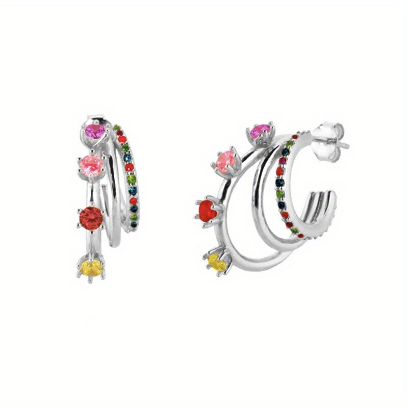 Rainbow Dopamine 14K Gold S925 Silver Colorful Gemstone Stacking Earrings Set