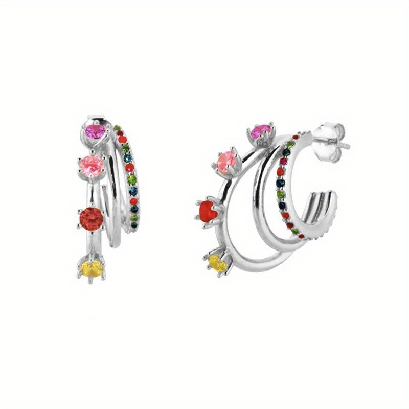 Rainbow Dopamine 14K Gold S925 Silver Colorful Gemstone Stacking Earrings Set