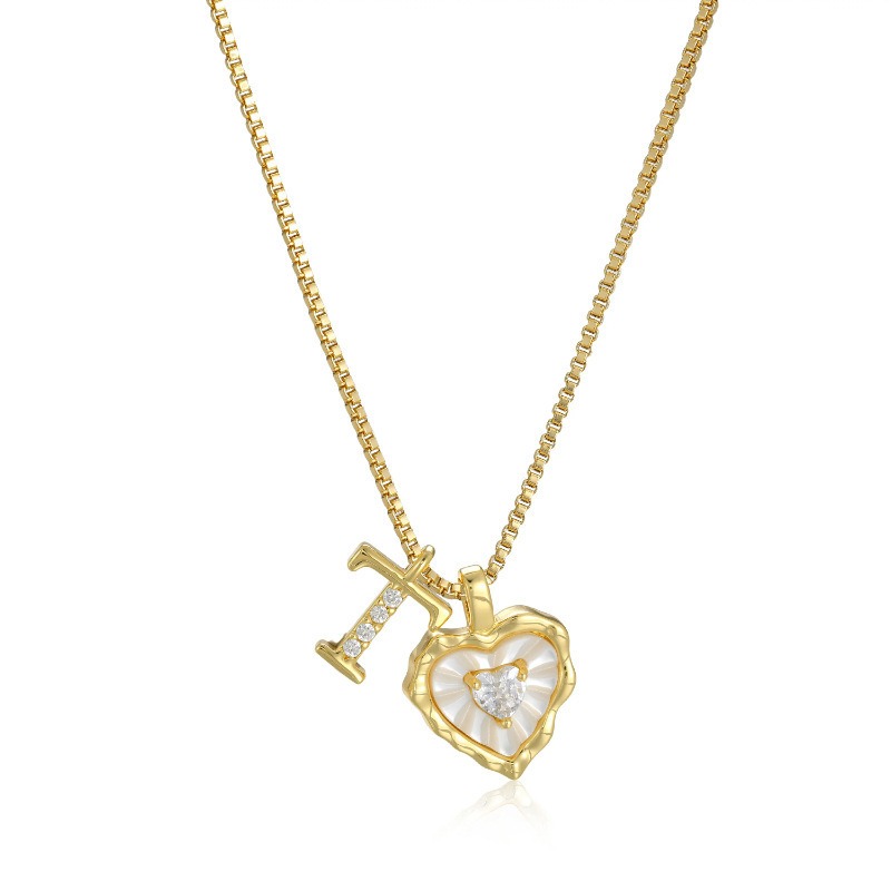 Personalized Heartbeat 14K Gold Plated Initial Mother-of-Pearl Heart Necklace