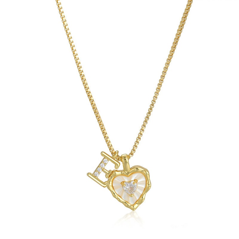 Personalized Heartbeat 14K Gold Plated Initial Mother-of-Pearl Heart Necklace
