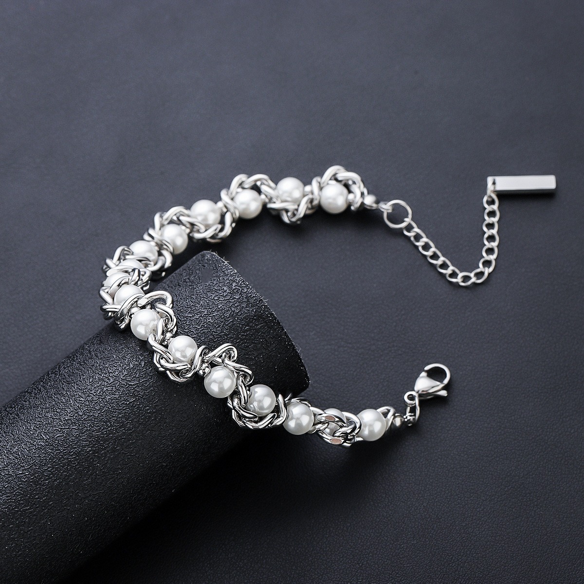Modern Weave S925 Silver Pearl Necklace Bracelet Set