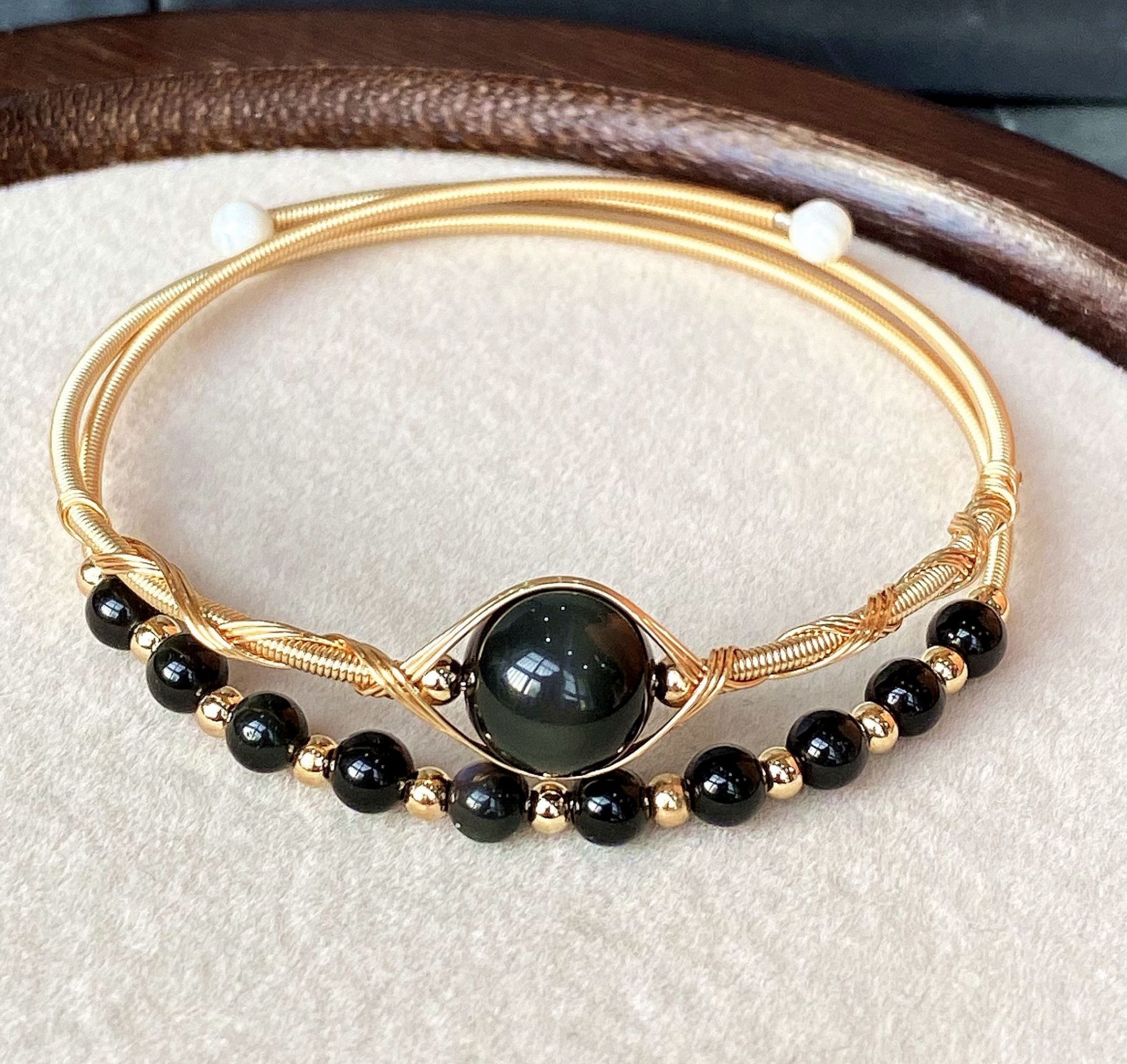 14K Gold Hand-Wrapped Natural Crystal Spring Coil Bracelet