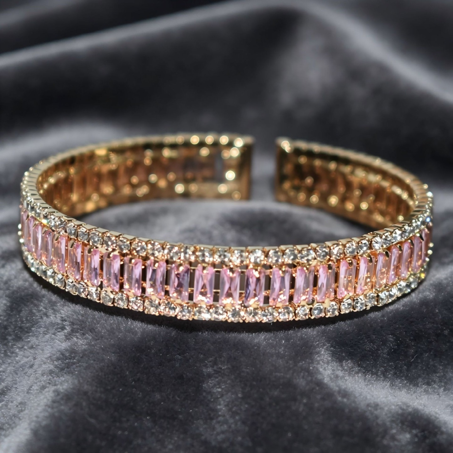 Starlight Rhythm Geometric Pavé Open Cuff Bracelet
