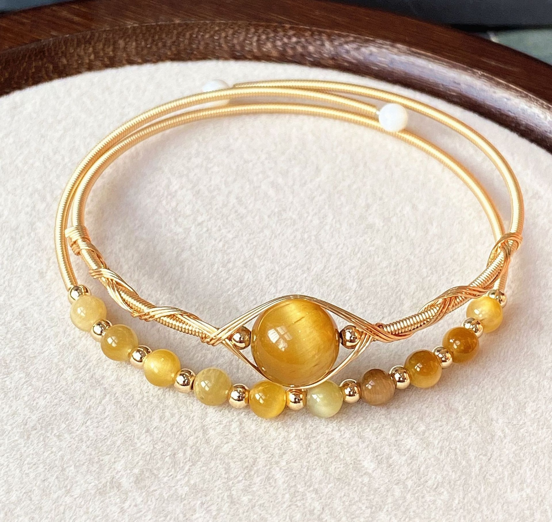 14K Gold Hand-Wrapped Natural Crystal Spring Coil Bracelet
