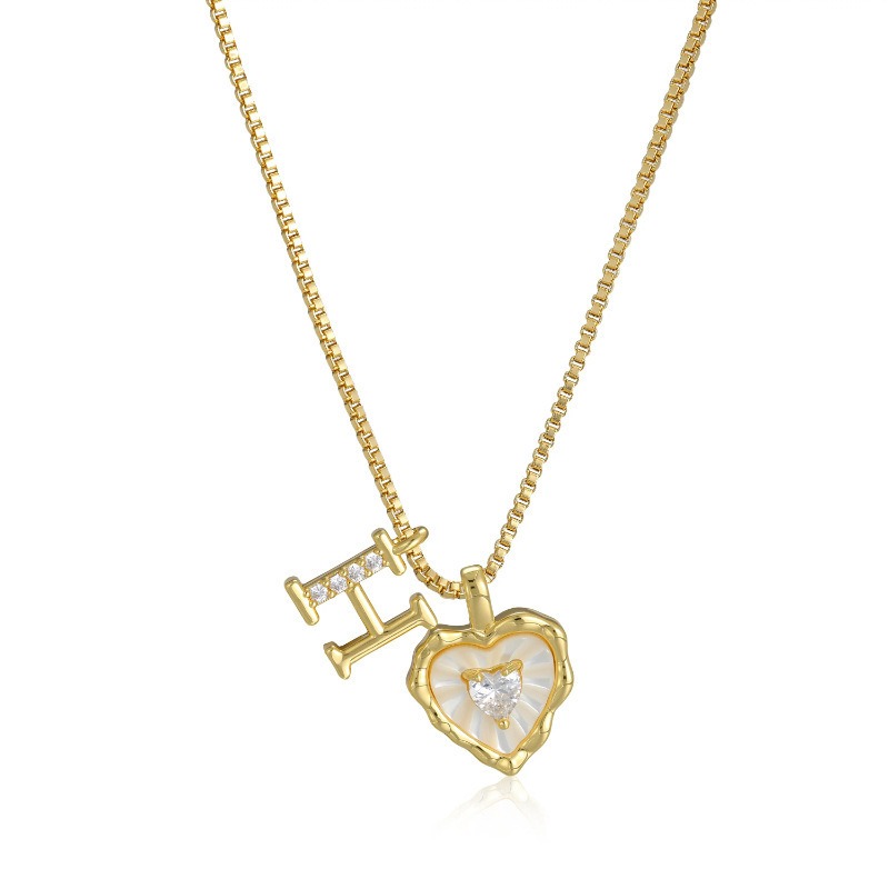 Personalized Heartbeat 14K Gold Plated Initial Mother-of-Pearl Heart Necklace