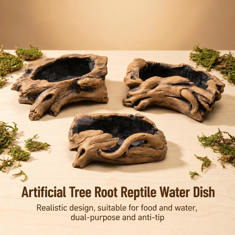 Reptile food and water bowls, driftwood-shaped landscaping bathtubs, small pet fruit puree feeding bowls-vidsheer