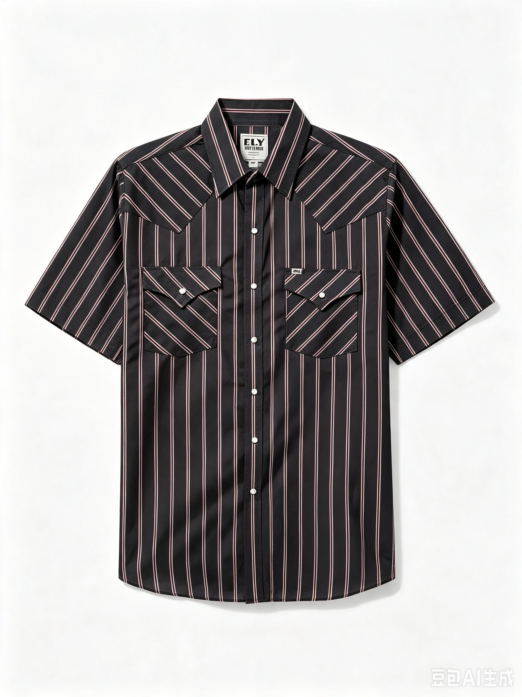 Men's Short-Sleeve Stripe Western Snap Shirt, Menswear Tops with Functional Fabric and Pocket, Shortsleeve, Classic, Polyester, Casual, Male Clothing