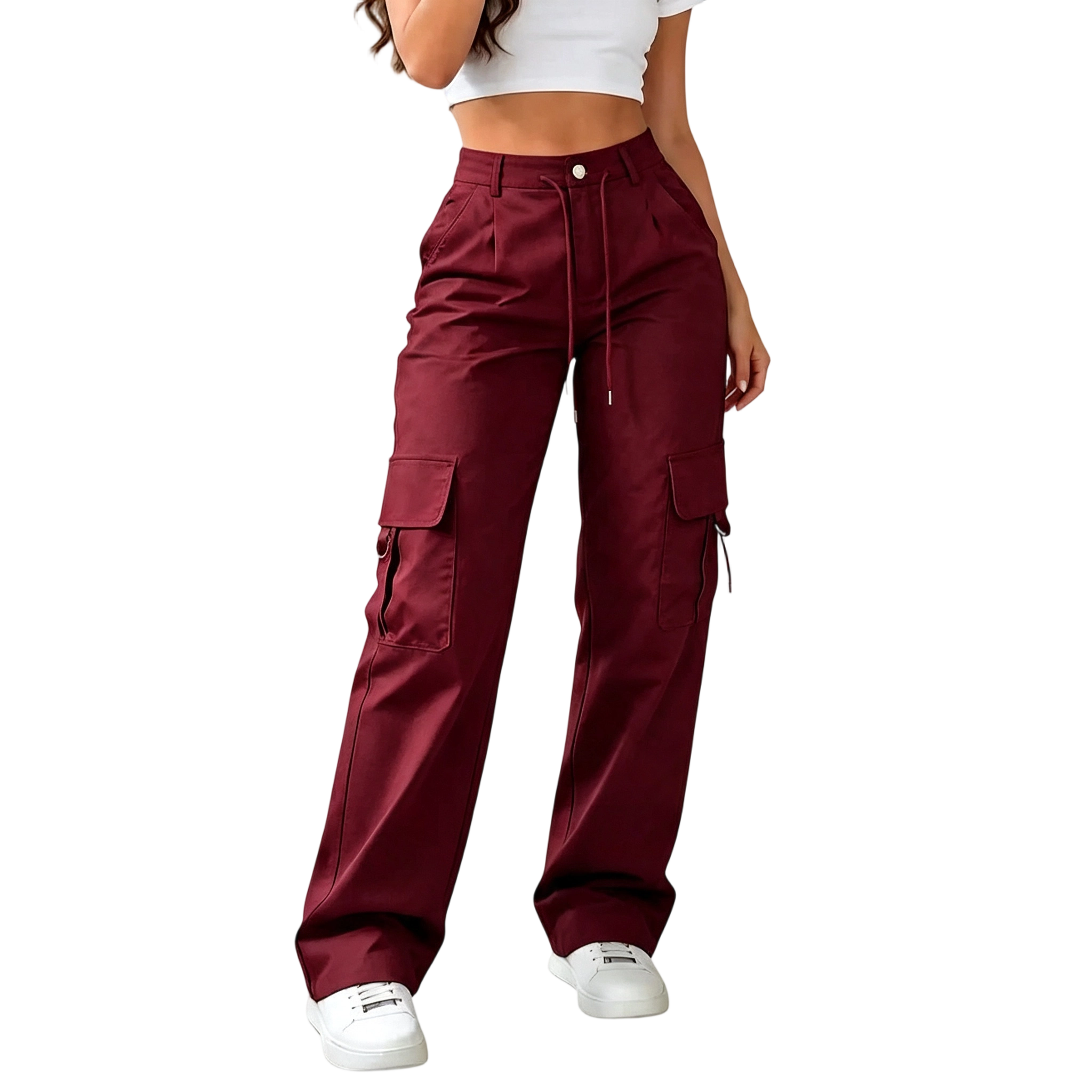 Women’s cargo pants with front button closure and pocket design