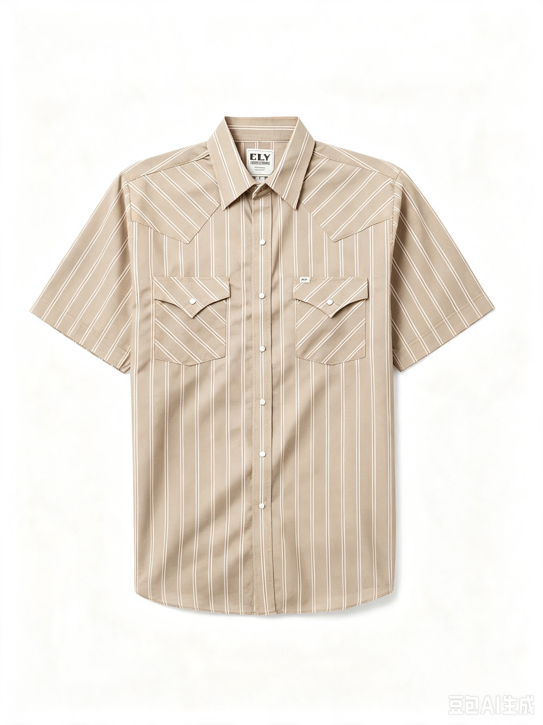 Men's Short-Sleeve Stripe Western Snap Shirt, Menswear Tops with Functional Fabric and Pocket, Shortsleeve, Classic, Polyester, Casual, Male Clothing