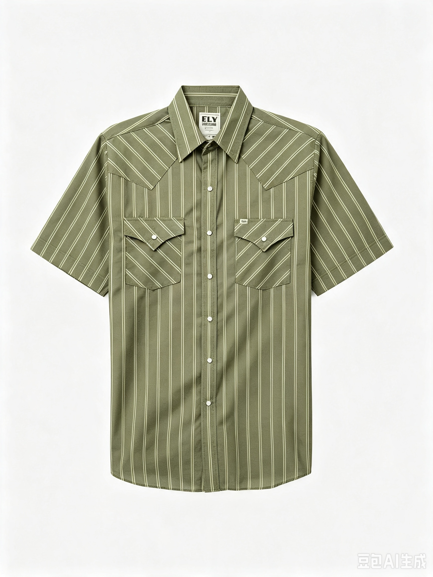 Men's Short-Sleeve Stripe Western Snap Shirt, Menswear Tops with Functional Fabric and Pocket, Shortsleeve, Classic, Polyester, Casual, Male Clothing
