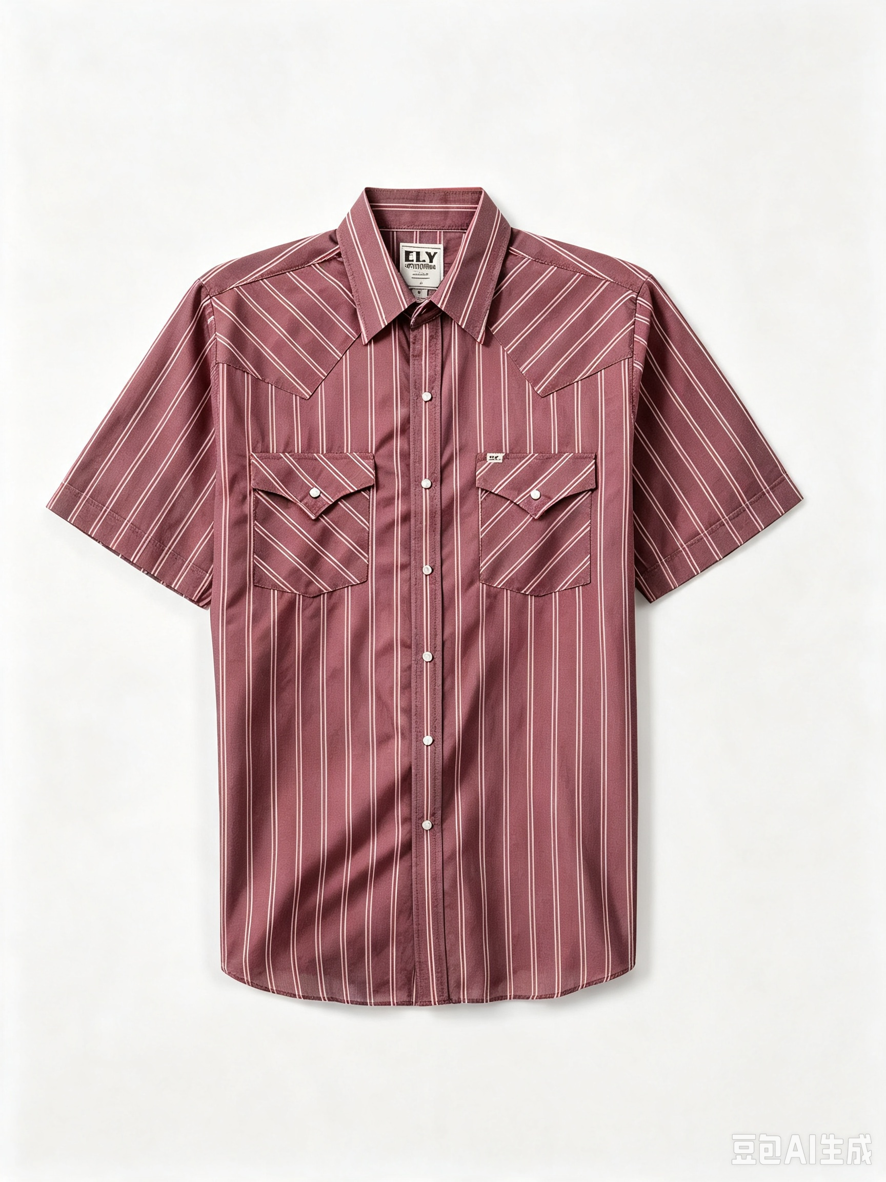 Men's Short-Sleeve Stripe Western Snap Shirt, Menswear Tops with Functional Fabric and Pocket, Shortsleeve, Classic, Polyester, Casual, Male Clothing