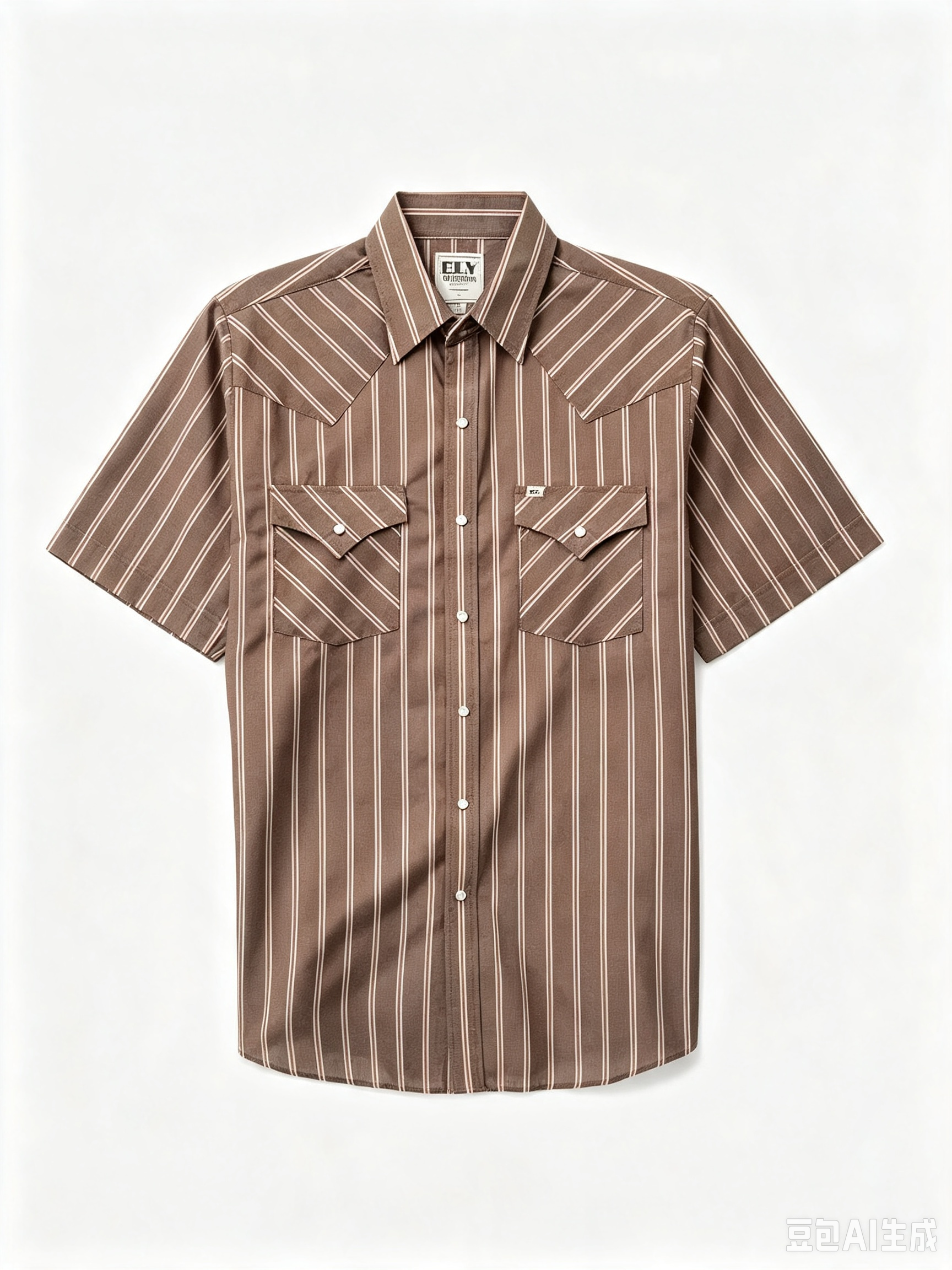 Men's Short-Sleeve Stripe Western Snap Shirt, Menswear Tops with Functional Fabric and Pocket, Shortsleeve, Classic, Polyester, Casual, Male Clothing