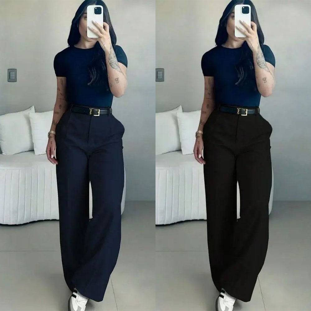 Women's High-Waisted Wide Leg Bottoms - Business Casual Drape Trousers with Clean Front