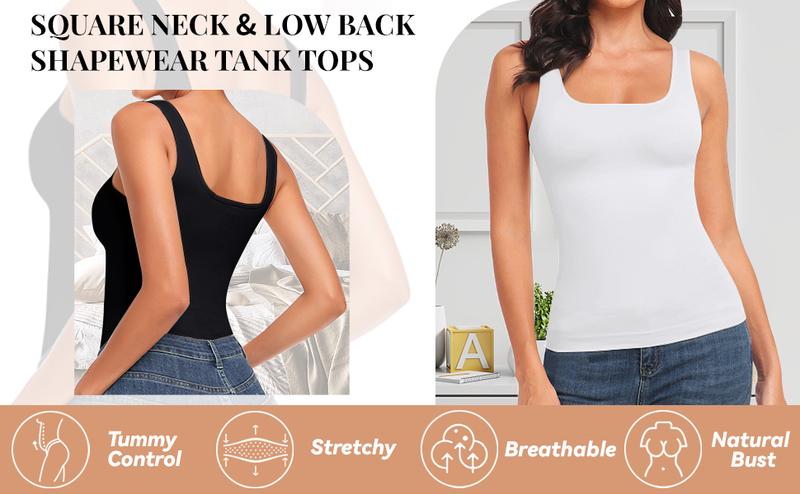 Women's Tummy Control Shapewear Tank Tops - Seamless Square Neck Compression Tops, Slimming Body Shaper, Comfortable Breathable Fabric Women's Tummy Control Shapewear Tank Tops - Seamless Square Neck Compression Tops, Slimming Body Shaper, Comfortable Breathable Fabric