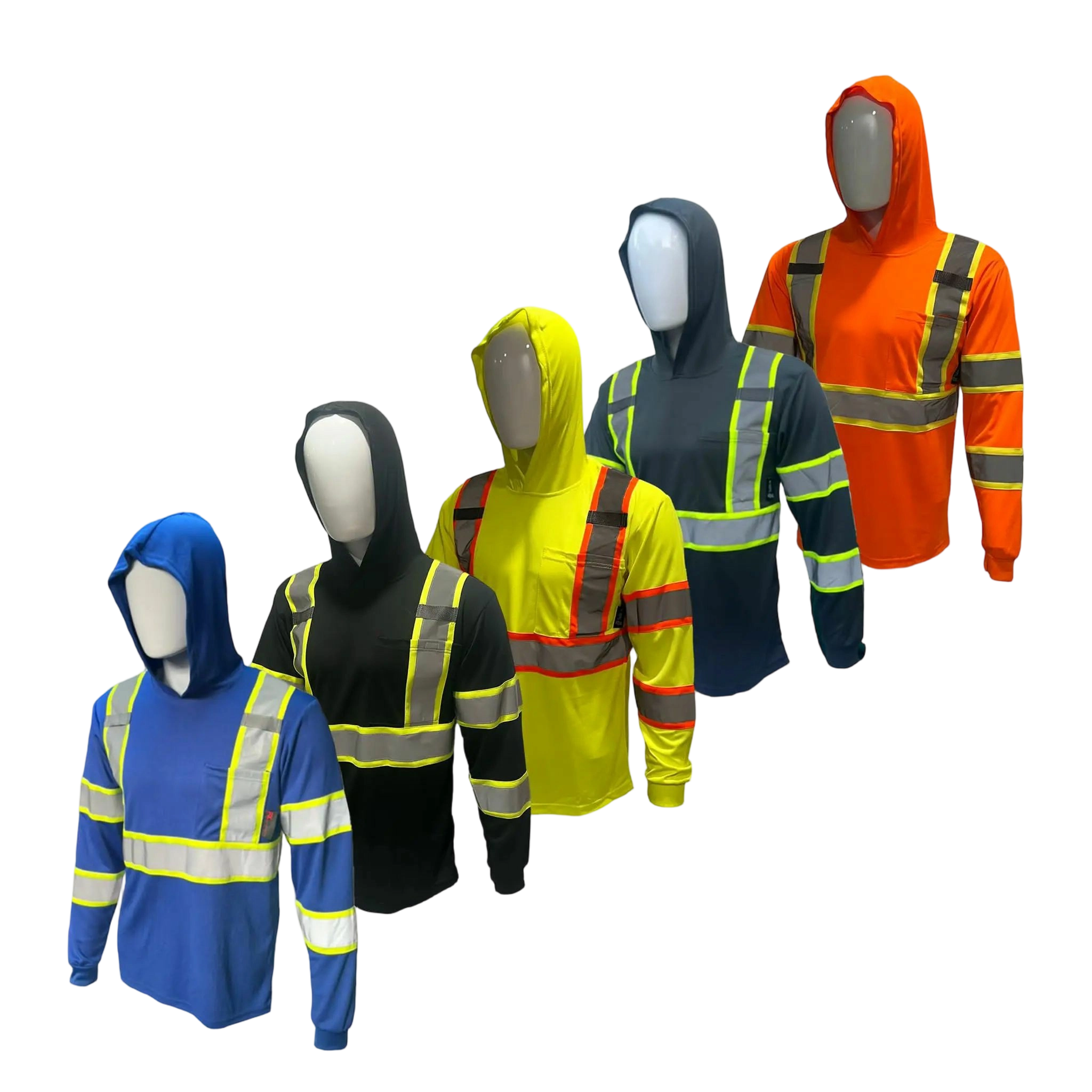 5 PACK SHIRT High Visibility Hoodie Long Sleeve Safety Shirt with hoodie Polyester Birdeye Mesh in various color