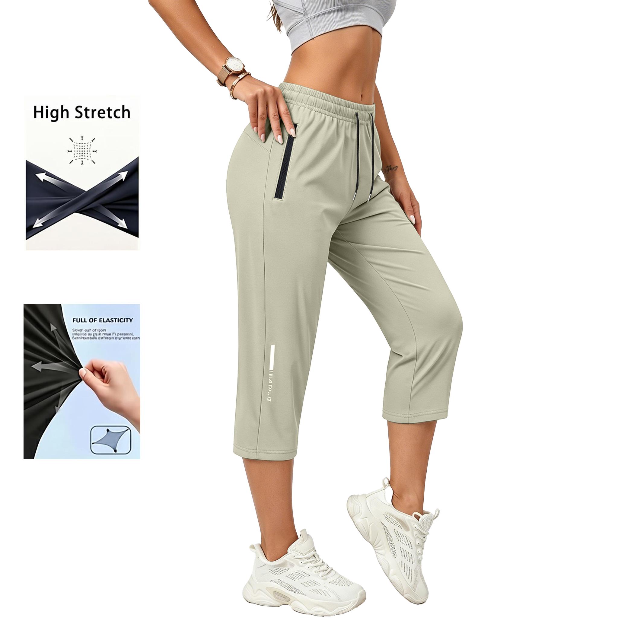 4-pack women&rsquo;s casual, comfortable loose pants&mdash;recommended for summer beach trips and vacations; includes pockets, stretchy fabric, and a summery vibe; seven-eighths length for women. Activewear Athletic