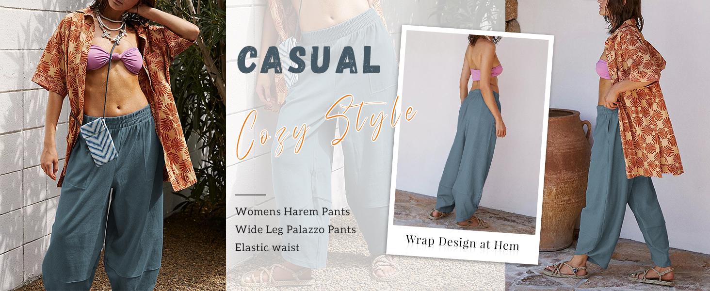 Tanming Women's Baggy Wide-Leg Pants - Casual, Elastic-Waisted, Bohemian Minimalist Basic Women's Clothes Bottom with Pockets,summerwins Tanming Women's Baggy Wide-Leg Pants - Casual, Elastic-Waisted, Bohemian Minimalist Basic Women's Clothes Bottom with Pockets,summerwins