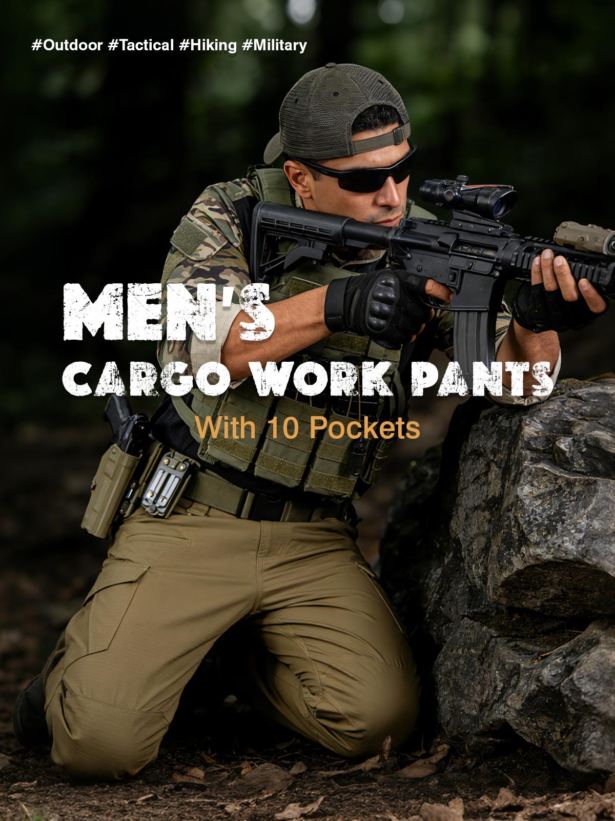 GOPUNE Men's Tactical Work Pants Multi-Pocket Water Resistant Cargo Pants Ripstop Hiking Military Construction Outdoor Pants 10 Pockets #SpringFresh