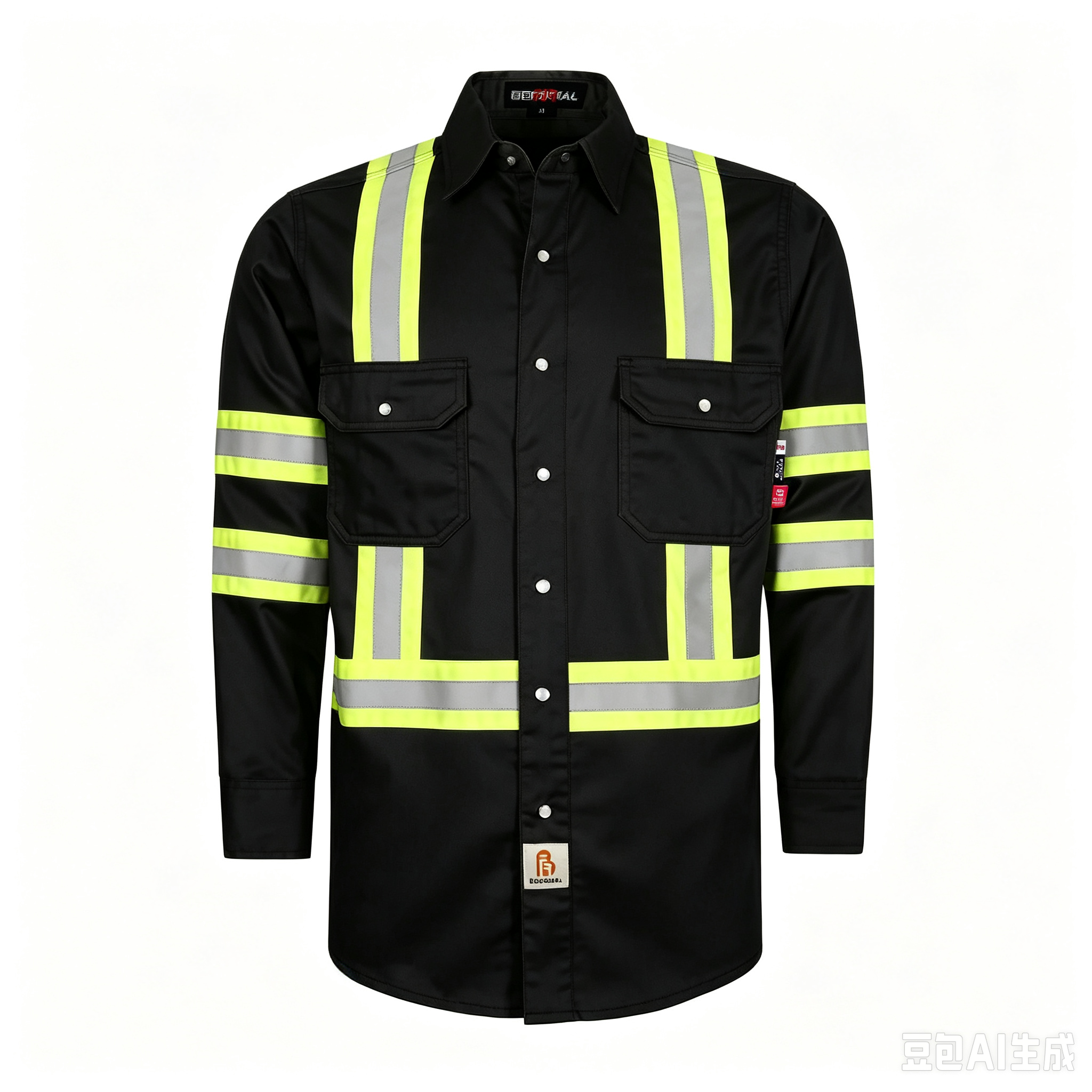 6.5 oz French hi-vis work shirts with pearl snap closure