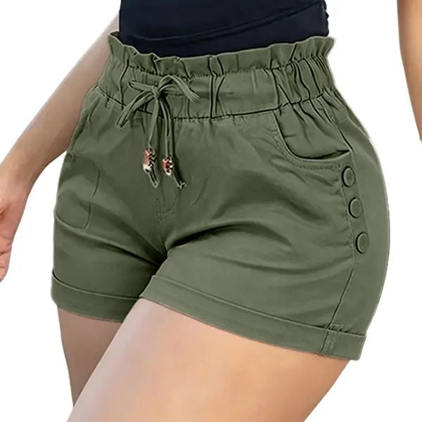 Women's Relaxed Petal-Waist Short Bottoms - Single Piece, Ruffle Waistband, Front Pockets