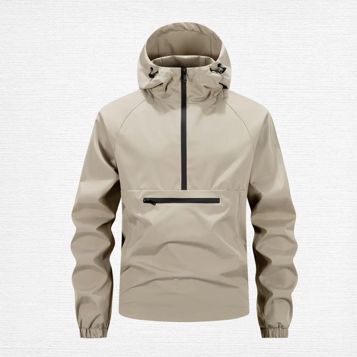 Men's Beige Hoodie - Zippered Pockets, Medium Size, Spring & Autumn Casual Menswear Tops, Long Sleeve Plain Mens Clothing Comfortable Stylish Jacket, Sweatshirts