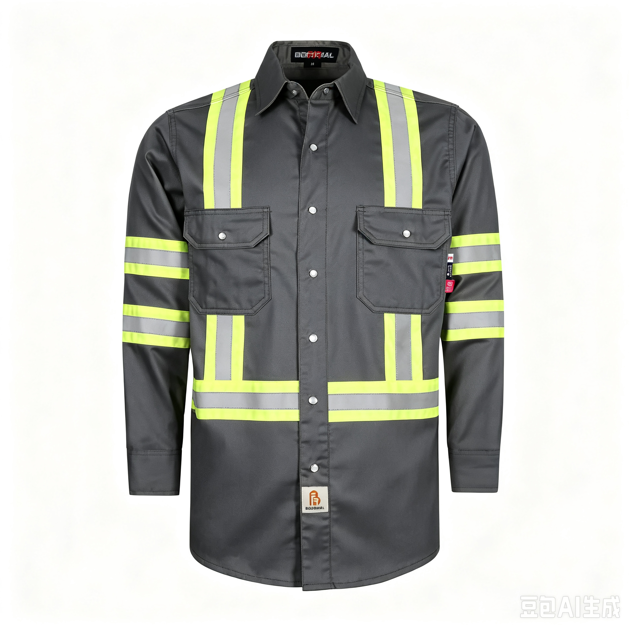 6.5 oz French hi-vis work shirts with pearl snap closure