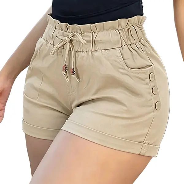 Women's Relaxed Petal-Waist Short Bottoms - Single Piece, Ruffle Waistband, Front Pockets