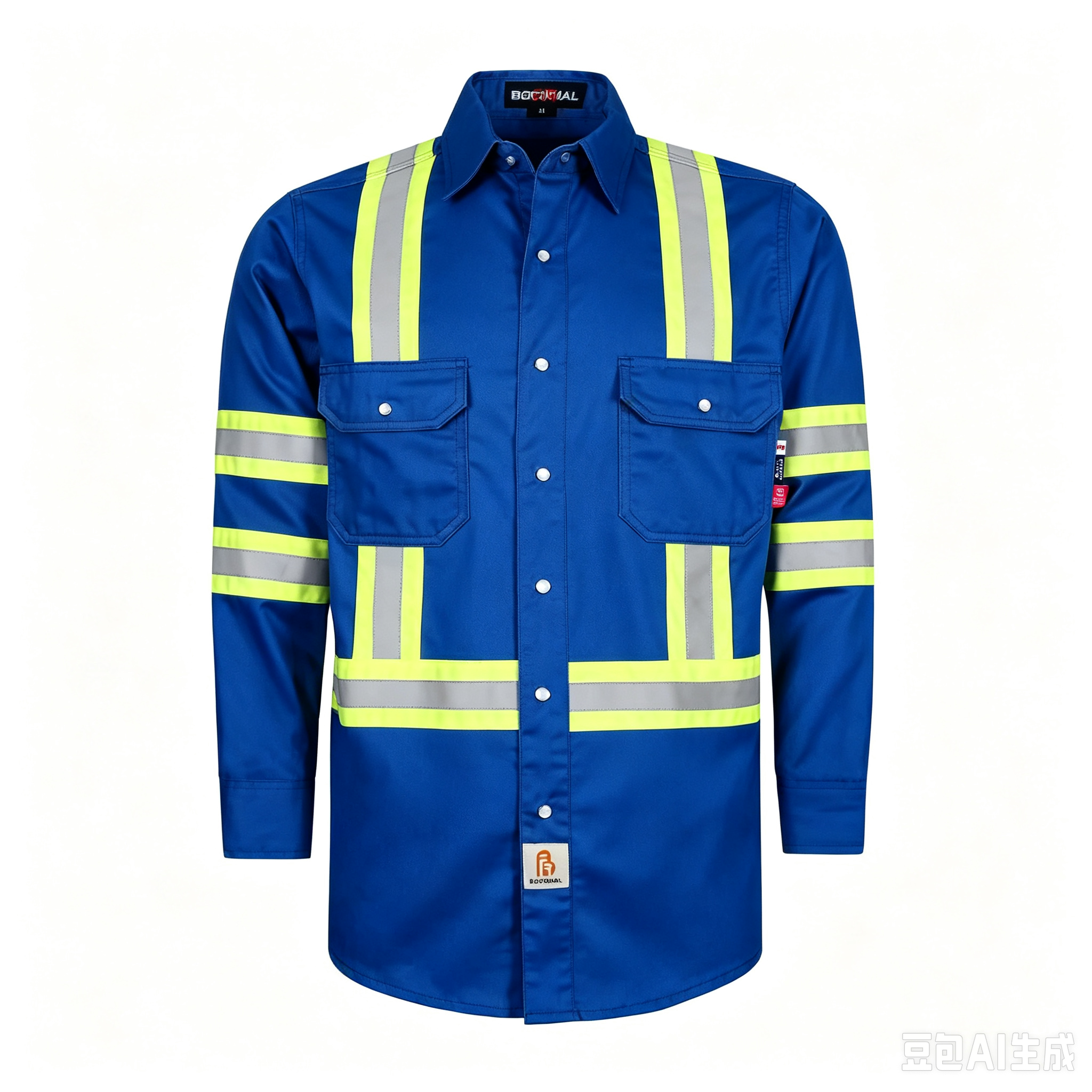 6.5 oz French hi-vis work shirts with pearl snap closure