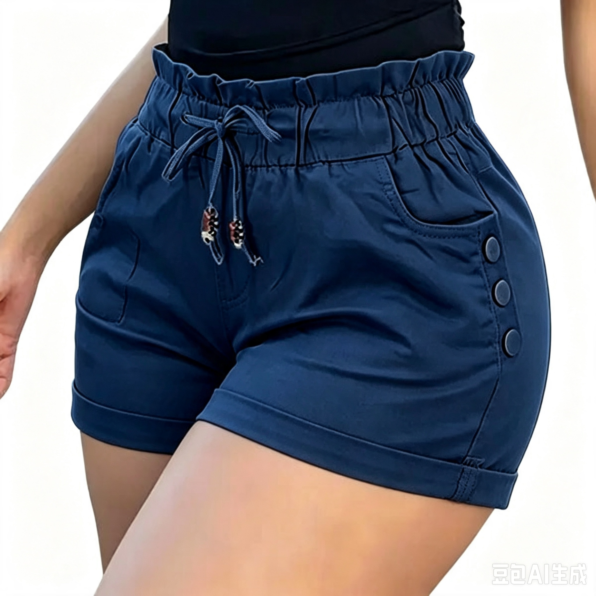 Women's Relaxed Petal-Waist Short Bottoms - Single Piece, Ruffle Waistband, Front Pockets