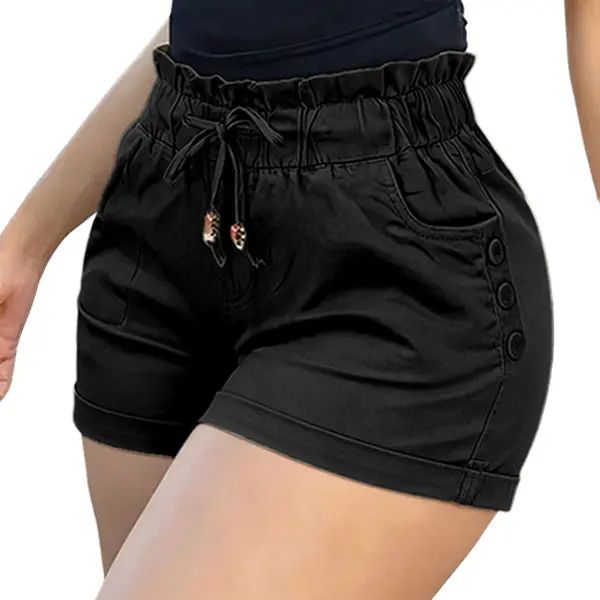 Women's Relaxed Petal-Waist Short Bottoms - Single Piece, Ruffle Waistband, Front Pockets
