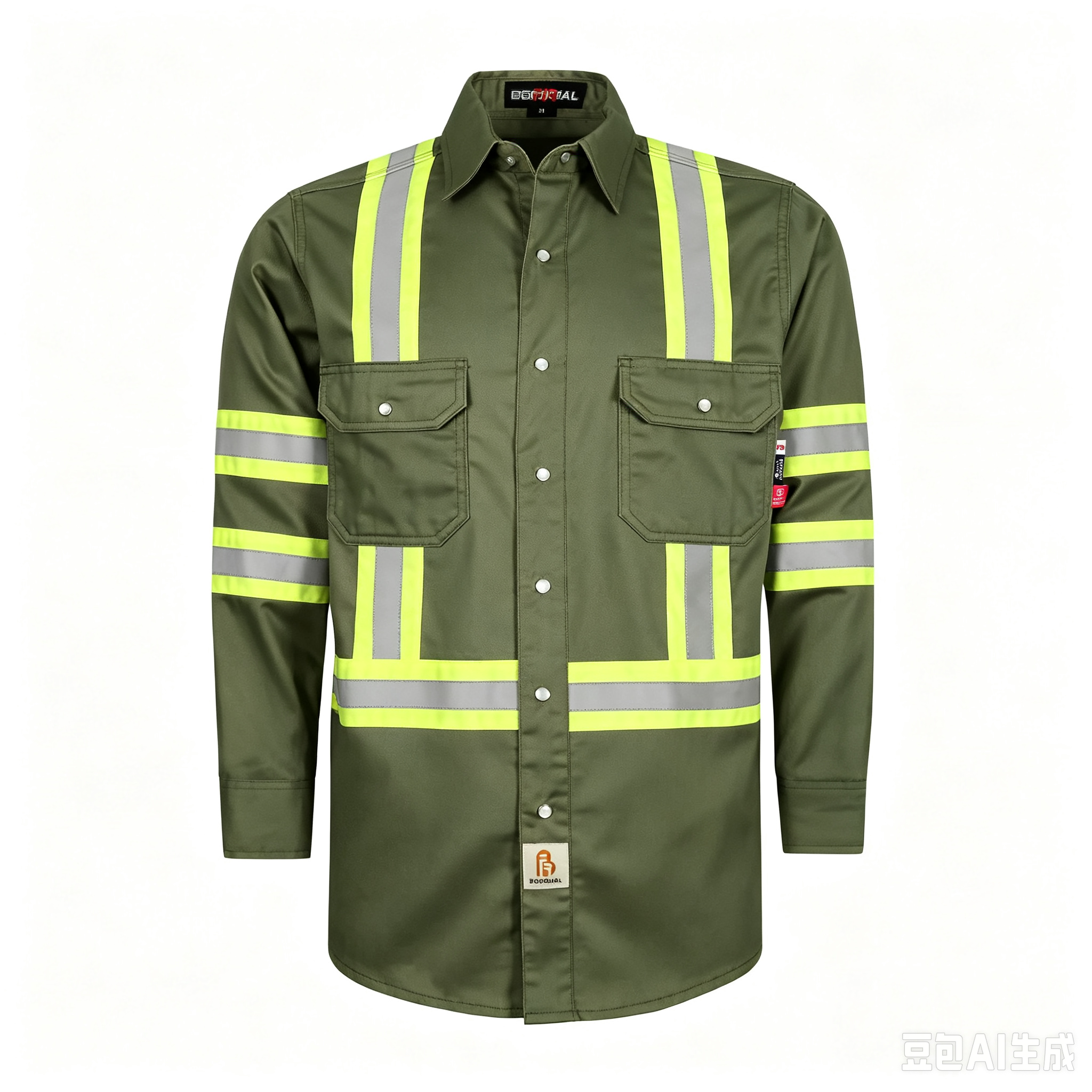 6.5 oz French hi-vis work shirts with pearl snap closure