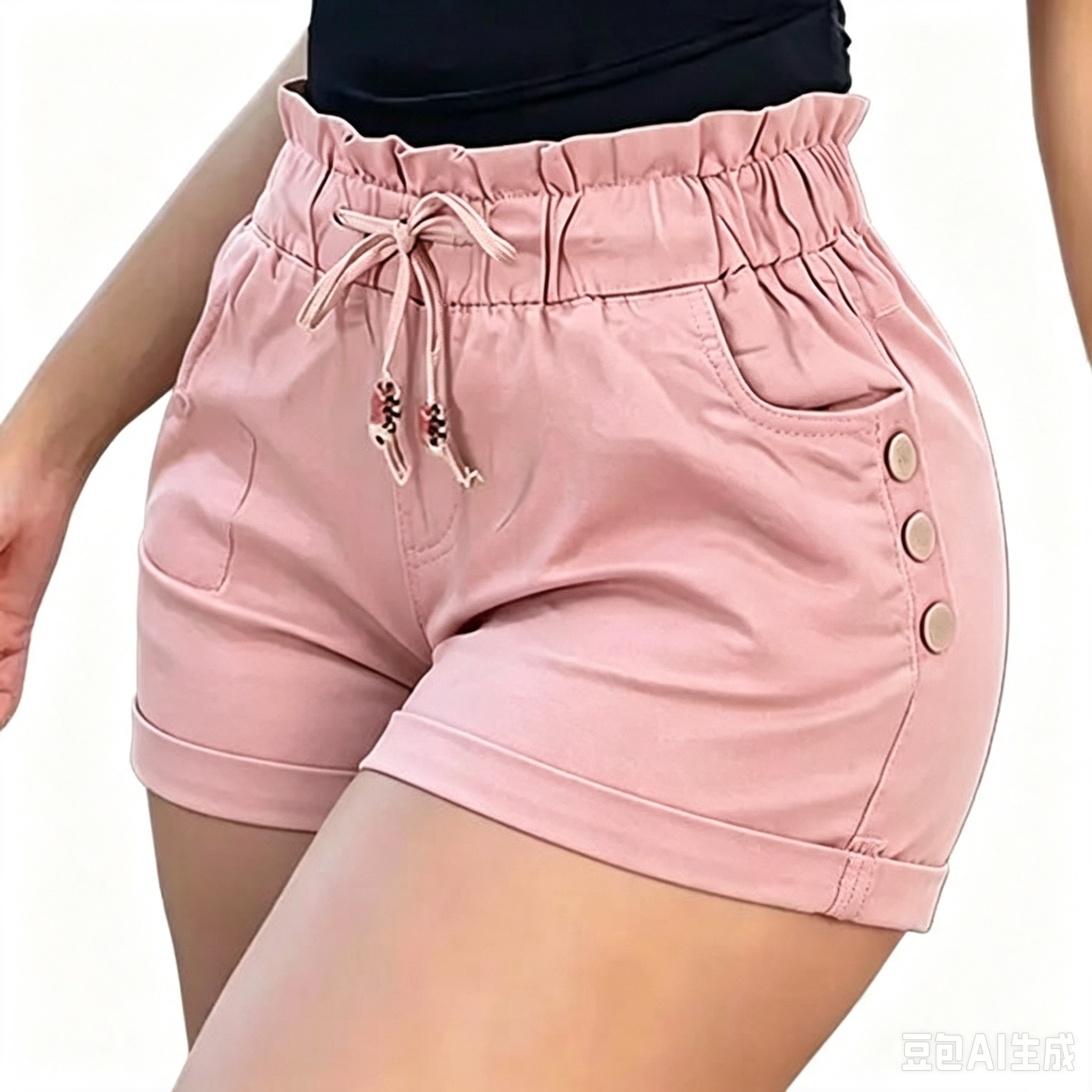Women's Relaxed Petal-Waist Short Bottoms - Single Piece, Ruffle Waistband, Front Pockets