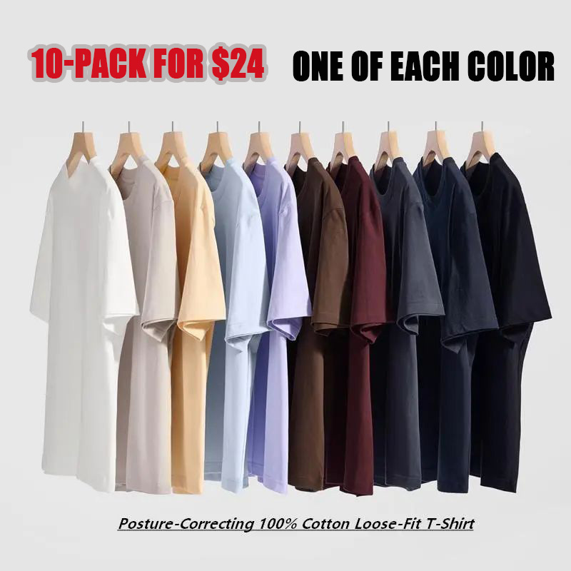 Men's 230G 100% Cotton Heavyweight Round Neck Shortsleeve Tee - Unisex Loose Fit Soft Vintage Plant-Dyed Plain Basic Top