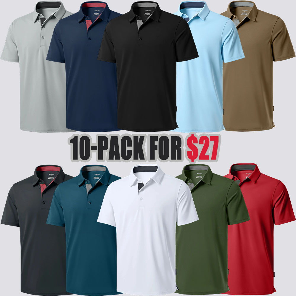 Men's Dry Fit Moisture-Wicking Fabric Polo Collar Shirt Menswear Stylish Ribbed Sleeve