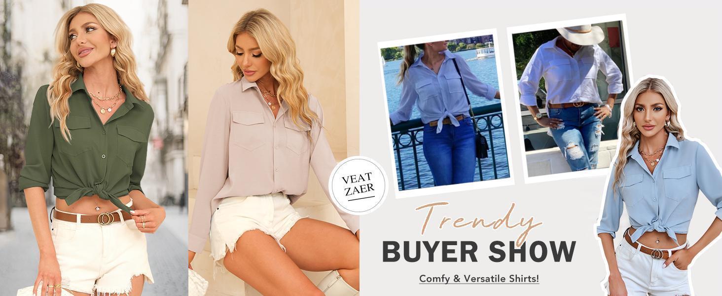 Imily Bela Women&lsquo;s Solid Lapel Long Sleeves Button Down Shirt Top Casual Basic Office Blouse