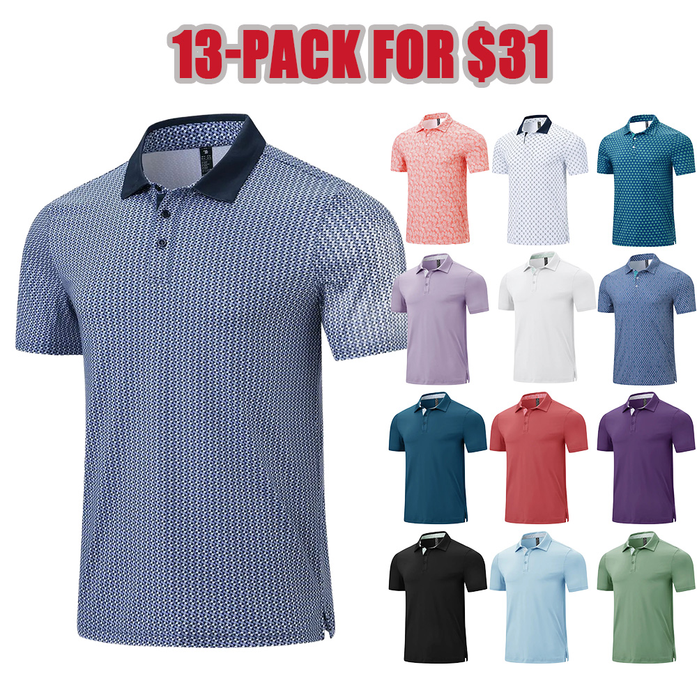 Men's Classic Polo Shirts Contrast Collar Short Sleeve Casual Solid Stylish and Printed Polo Stretch Quick Dry Performance Golf Outdoor Work Polo Shirts for Men' Top