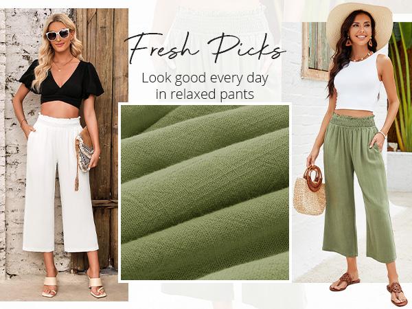 GRAPENT Texairon Linen Capri Pants for Women High Waisted Wide Leg Linen Palazzo Trousers Pull On Elastic Smock Waist Loose Flowy Pants, Women's Clothes, Linen Pants Women,summerwins,summeroutfits,vacationoutfits,beachoutfits GRAPENT Texairon Linen Capri Pants for Women High Waisted Wide Leg Linen Palazzo Trousers Pull On Elastic Smock Waist Loose Flowy Pants, Women's Clothes, Linen Pants Women,summerwins,summeroutfits,vacationoutfits,beachoutfits