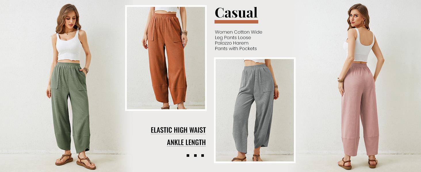 Tanming Women's Baggy Wide-Leg Pants - Casual, Elastic-Waisted, Bohemian Minimalist Basic Women's Clothes Bottom with Pockets,summerwins Tanming Women's Baggy Wide-Leg Pants - Casual, Elastic-Waisted, Bohemian Minimalist Basic Women's Clothes Bottom with Pockets,summerwins