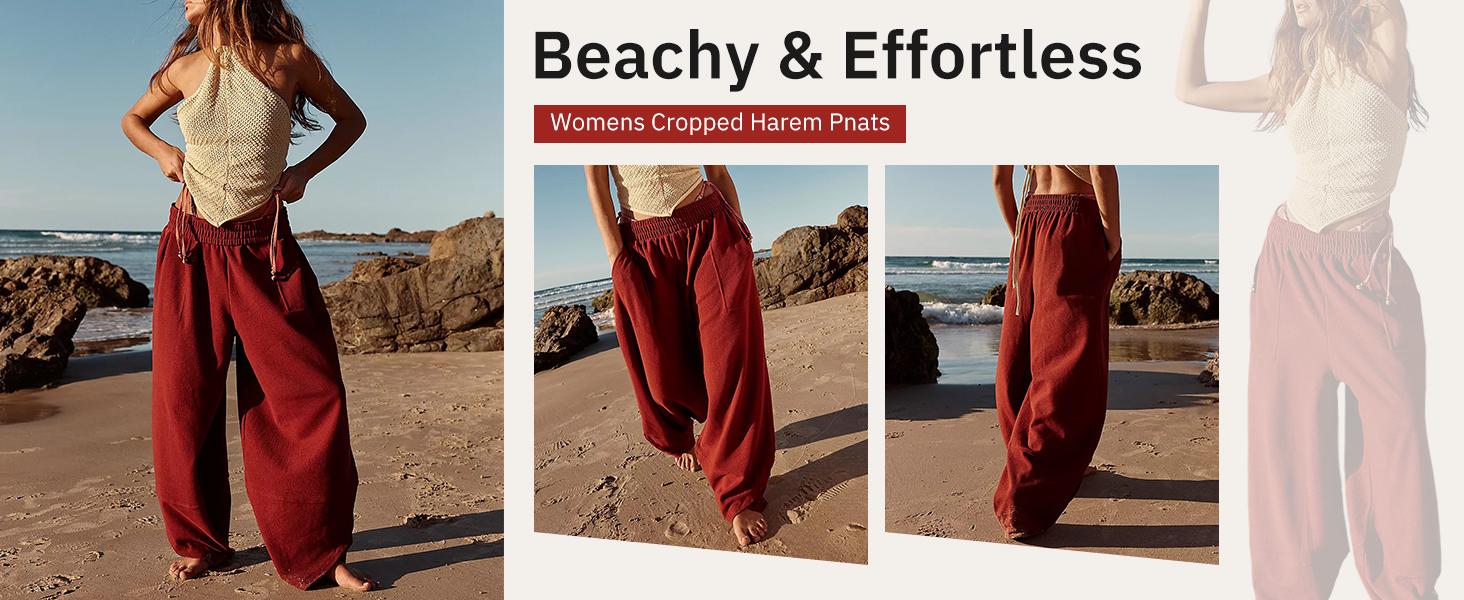 Tanming Women's Baggy Wide-Leg Pants - Casual, Elastic-Waisted, Bohemian Minimalist Basic Women's Clothes Bottom with Pockets,summerwins Tanming Women's Baggy Wide-Leg Pants - Casual, Elastic-Waisted, Bohemian Minimalist Basic Women's Clothes Bottom with Pockets,summerwins
