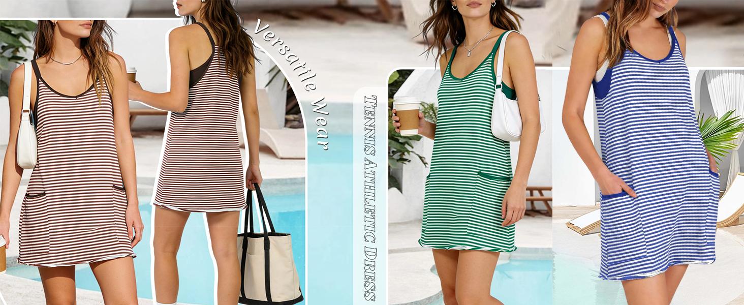 SCUSTY Women's Summer Sleeveless 4th Of July Striped Mini Dress with Built-in Shorts V Neck Spaghetti Straps Athletic Shorts Tennis Dress with Pockets SCUSTY Women's Summer Sleeveless 4th Of July Striped Mini Dress with Built-in Shorts V Neck Spaghetti Straps Athletic Shorts Tennis Dress with Pockets