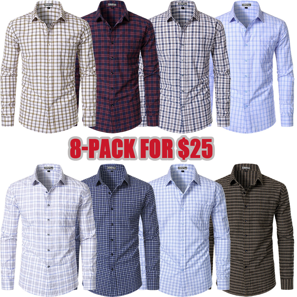 Men's Plaid Long Sleeve Dress Shirt Formal Gingham Slim Fit Button Down Shirts with Lightweight Casual Classic Birthday Fashion